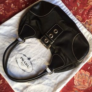 Authentic Prada Black Nylon Leather Purse Buckle